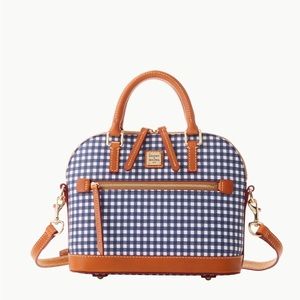Dooney and Bourke Domed Satchel/Crossbody in Navy Gingham